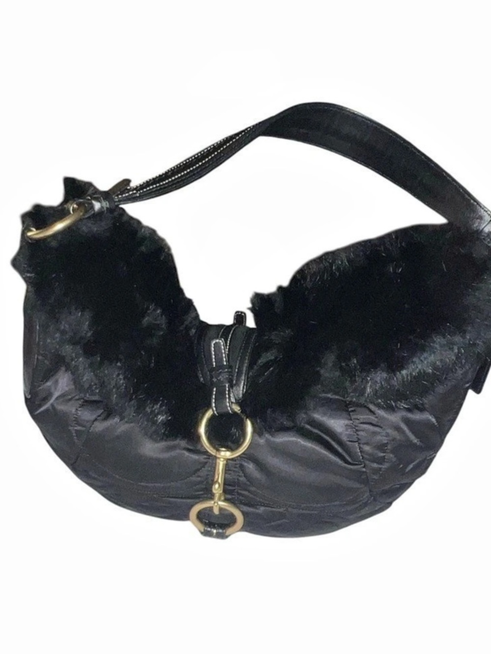 Coach Soho Ski Quilted Nylon and Rabbit Fur Hobo Bag Rabbit Fur Hobo Bag Black